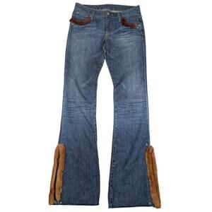 Retro 70s Style Flair Faux Fur Lined Hippie Jeans Women's Size 27 (30) Boho Y2K